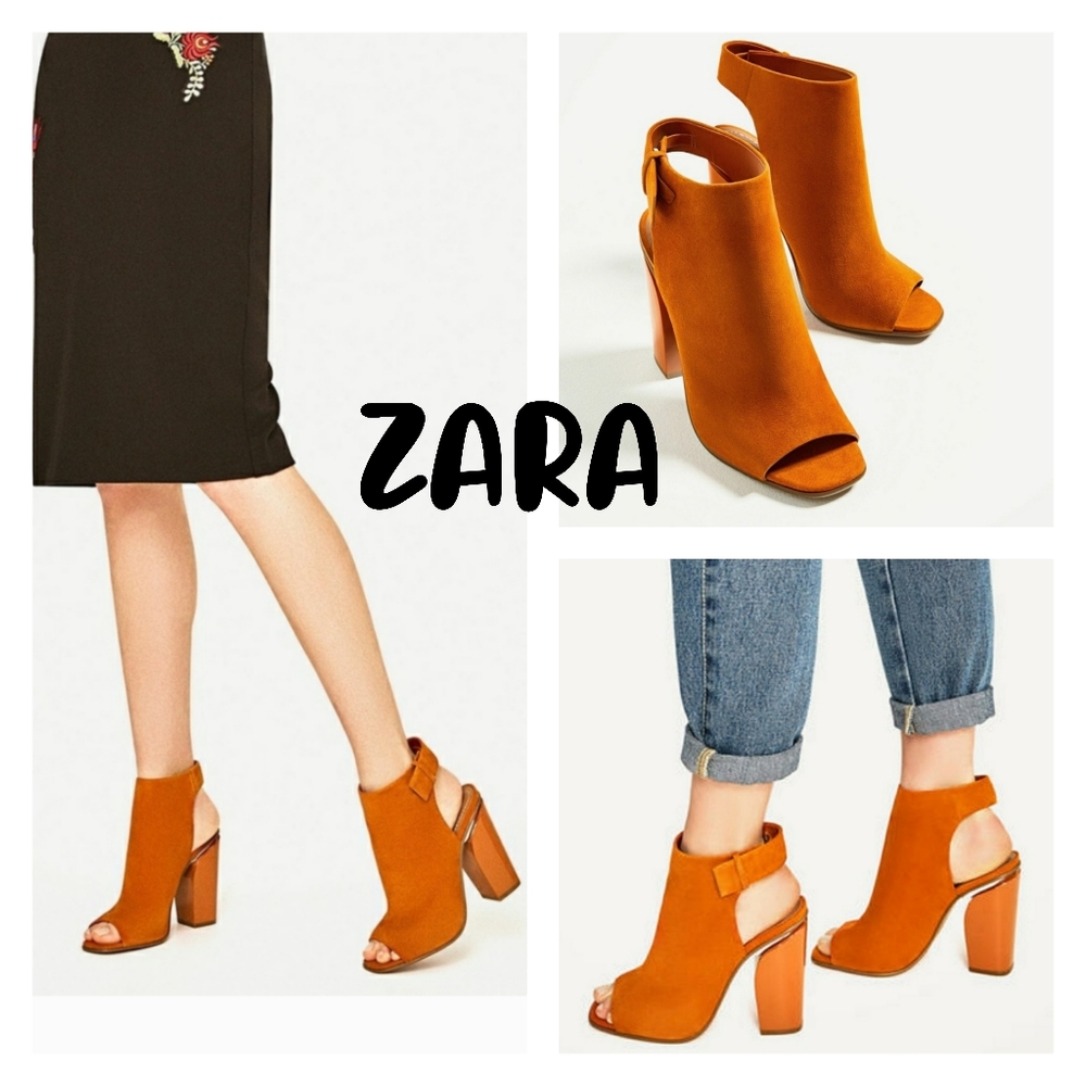 ZARA LEATHER SLING SHOES HIGH HEEL ANKLE BOOTS.